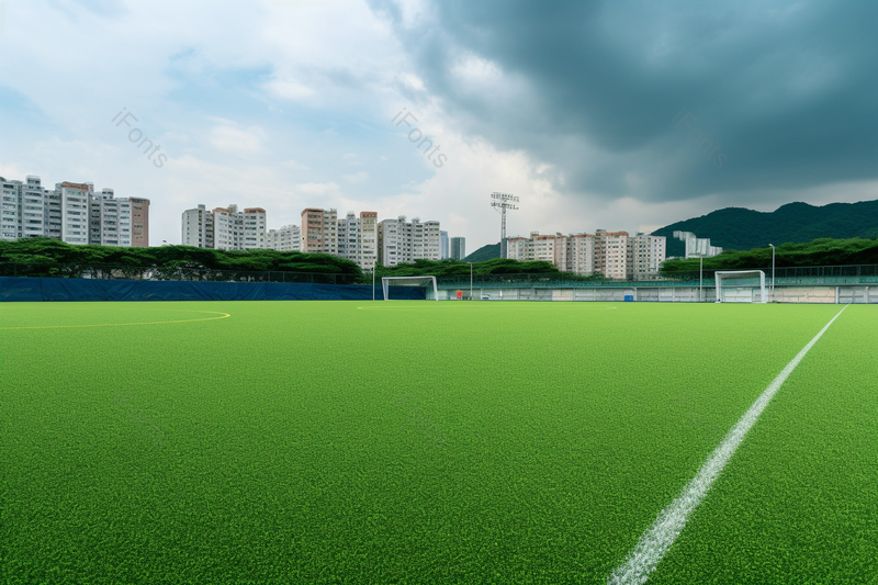 蓝天白云下绿色草地足球场户外运动操场实拍摄影图,高清,摄影图,摄影图片,图片大全,摄影图免费下载